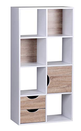 FineBuy Design Bücherregal MASSA Modern Holz Weiß mit Türen Sonoma Eiche Ablagefächer Standregal freistehend Größe wählbar von FineBuy Möbel zum Wohlfühlen