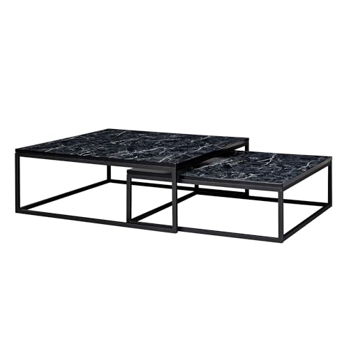 FineBuy Design Couchtisch 2er Set Marmor Optik Eckig, Couchtische 2-teilig Tischgestell Metall, Edle Wohnzimmertische, Moderne Satztische von FineBuy Möbel zum Wohlfühlen