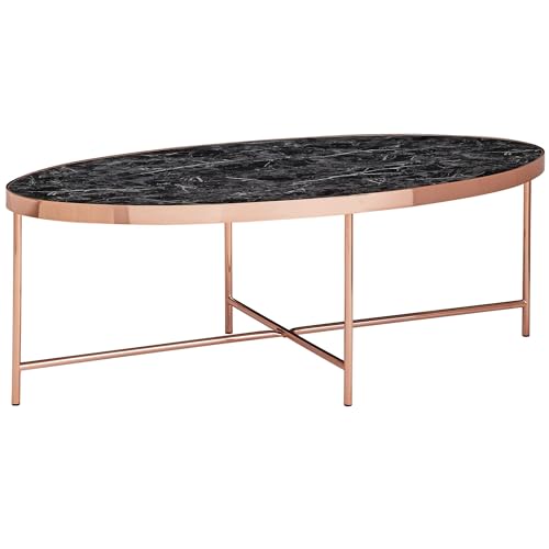 FineBuy Design Couchtisch Marmor Optik Schwarz - Oval 110 x 56 cm mit Kupfer Metallgestell, Großer Wohnzimmertisch, Lounge Tisch von FineBuy Möbel zum Wohlfühlen