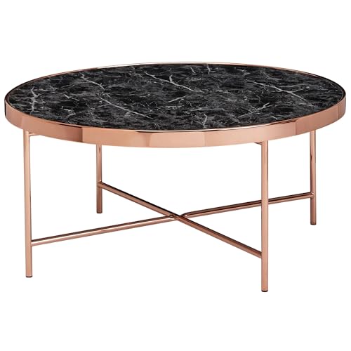 FineBuy Design Couchtisch Marmor Optik Schwarz - Rund Ø82,5 cm mit Kupfer Metallgestell, Großer Wohnzimmertisch, Lounge Tisch von FineBuy Möbel zum Wohlfühlen