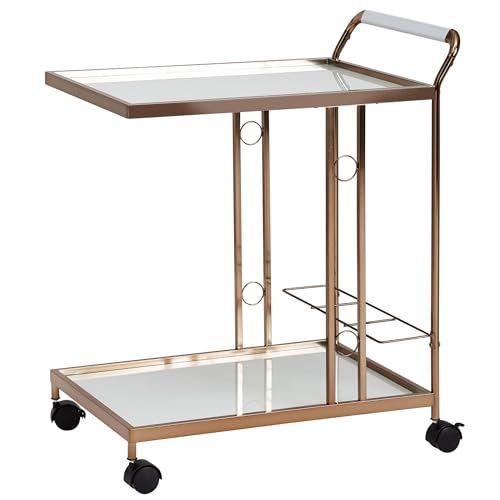 FineBuy Design Servierwagen Gold 67x80x45 cm, Mobiler Beistelltisch, Speisewagen mit Glasplatte, Küchenwagen Milchglas, Teewagen, Mini Bar auf Rollen von FineBuy Möbel zum Wohlfühlen