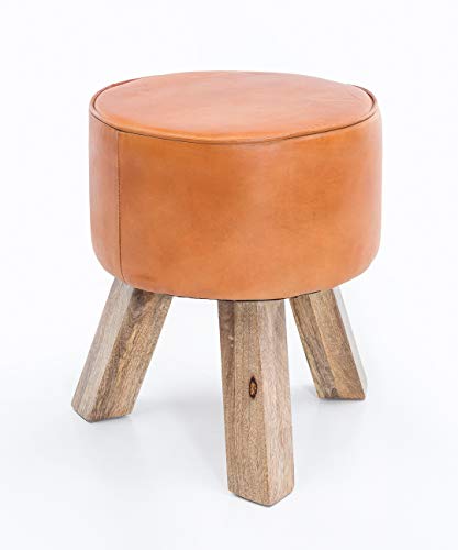 FineBuy Design Sitzhocker FB45553 Holz 37x45x37 cm Modern Fußhocker Rund, Turnbock Lederhocker Holzbeine, Hocker Massivholz mit Leder, Kleiner Fußhocker Gepolstert, Holzhocker mit Echtleder Braun von FineBuy Möbel zum Wohlfühlen