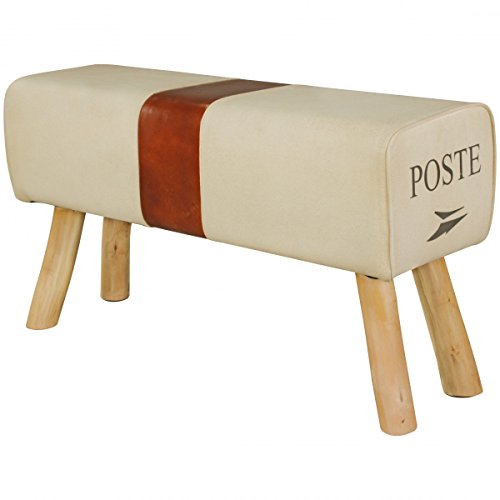 FineBuy Design Turnbock Sitzbank Canvas Braun 91 x 30 x 50 cm, Turnhocker Bank aus Echtleder/Stoff, Hocker Garderobenbank Sitzhocker Springbock Turnbank von FineBuy Möbel zum Wohlfühlen