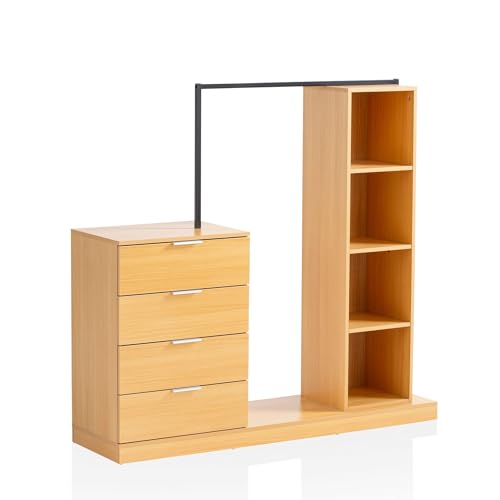 FineBuy Garderobe Eiche-Dekor 145x136x40 cm Flurgarderobe Modern, Kompaktgarderobe für Schuhe, Jacken, Schals und Mützen, Kleiderständer Flur mit Kommode, Kleiderstange und Regal von FineBuy Möbel zum Wohlfühlen