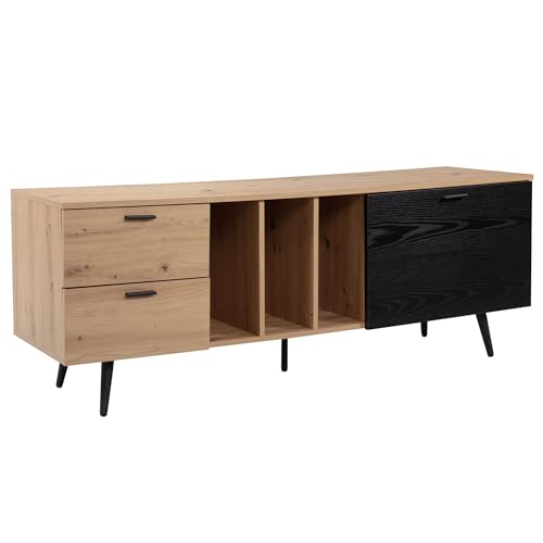 FineBuy Lowboard Eiche-Dekor 150x55x40 cm Design TV-Kommode Modern, TV-Schrank Hoch, Fernsehtisch Fernsehschrank mit Tür & Schubladen, Fernsehkommode Wohnzimmer Modern von FineBuy Möbel zum Wohlfühlen