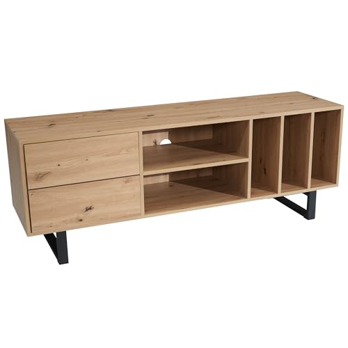 FineBuy Lowboard Eiche-Dekor 150x55x40 cm TV-Kommode Modern, Design TV-Schrank Hoch, Fernsehtisch Fernsehschrank mit Schubladen & Regal, Fernsehkommode Wohnzimmer von FineBuy Möbel zum Wohlfühlen