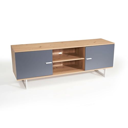 FineBuy Lowboard Eiche-Dekor 150x55x40 cm TV-Kommode Modern, Design TV-Schrank Hoch, Fernsehtisch Fernsehschrank mit Zwei Türen, Fernsehkommode Wohnzimmer von FineBuy Möbel zum Wohlfühlen