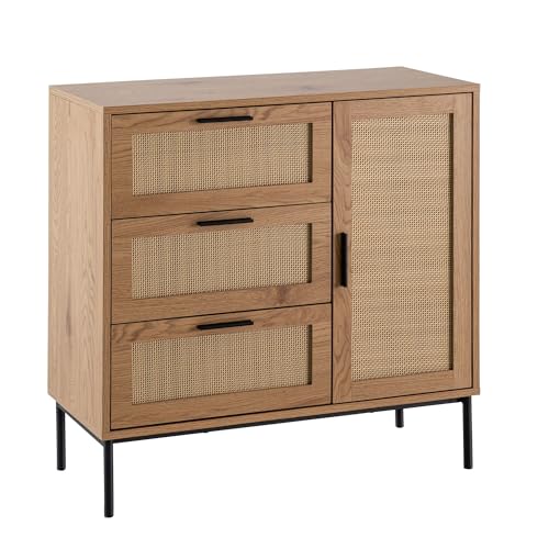 FineBuy Möbel zum Wohlfühlen Kommode in Eiche Dekor 80 cm Sideboard mit 3 Schubladen & 1 Tür aus Wiener Rattan Geflecht Design Highboard - Schubladenkommode FineBuy Möbel zum Wohlfühlen Kommode in Eiche Dekor 80 cm Sideboard mit 3 Schubladen & 1 Tür aus Wiener Rattan Geflecht Design Highboard - Schubladenkommode von FineBuy Möbel zum Wohlfühlen