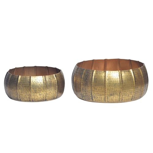 FineBuy Pflanzgefäß 2er Set Metall Pflanzkübel, Design Pflanzenkübel Aluminium Rund Indoor, Blumenkübel Pflanzschale 2-teilig Punziert von FineBuy Möbel zum Wohlfühlen
