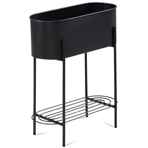 FineBuy Pflanzgefäß Metall 51x65x22 cm Pflanzkübel Schwarz mit Gestell und Ablage, Design Pflanzenkübel Blumenkasten Indoor, Blumenkübel Blumentopf Rechteckig von FineBuy Möbel zum Wohlfühlen