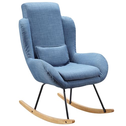 FineBuy Schaukelstuhl Capri Stoff/Holz Design Relaxsessel 75 x 110 x 88,5 cm, Sessel Schwingsessel mit Gestell, Polster Relaxstuhl Schaukelsessel, Moderner Schwingstuhl, Hochlehner von FineBuy Möbel zum Wohlfühlen