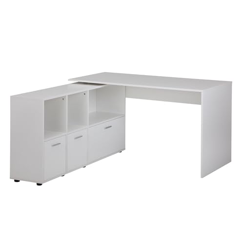 FineBuy Schreibtischkombination 136 cm Weiß Schreibtisch mit Sideboard, Winkelschreibtisch Home Office, Tisch Büro Modern von FineBuy Möbel zum Wohlfühlen