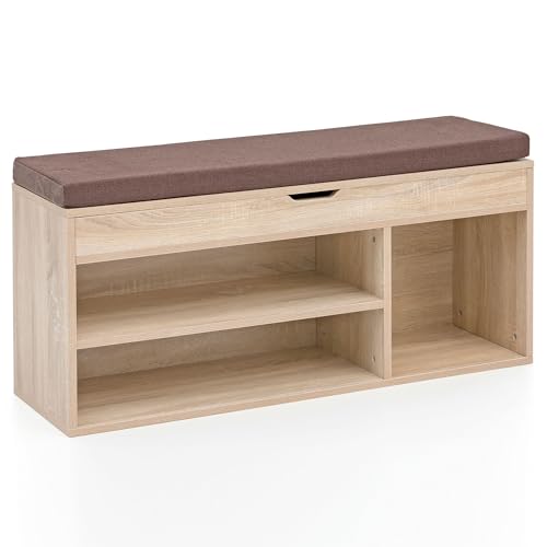 FineBuy Schuhbank mit Sitzfläche Garderoben-Bank Holz 104x51x32 cm, Holzbank klein gepolstert, Sitzbank schmal Flur mit Stauraum, Truhenbank Schuhtruhe Flurmöbel von FineBuy Möbel zum Wohlfühlen