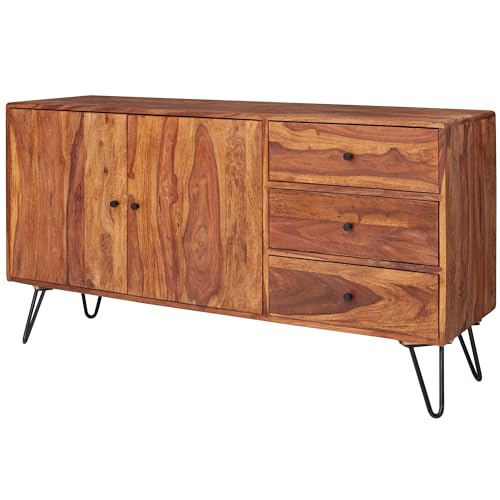 FineBuy Sideboard FB51420 Sheesham Massivholz 145x75x40 cm Landhaus Kommode, Design Anrichte mit 3 Schubladen & 2 Türen, Hohe Schubladenkommode Holz, Kommodenschrank Massiv Wohnzimmer von FineBuy Möbel zum Wohlfühlen