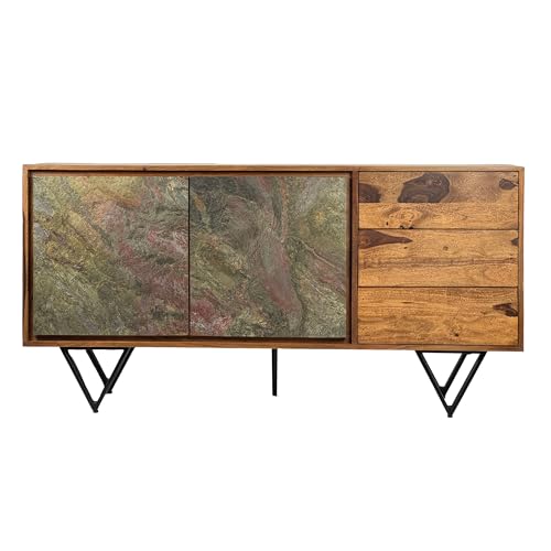 FineBuy Sideboard Sheesham Massivholz 150x40x55 cm, Kommode mit 2 Türen & 3 Schubladen, Stauraum Anrichte mit Fronten in 3D Steinoptik, Design Möbel Wohnzimmer Esszimmer FineBuy Sideboard Sheesham Massivholz 150x40x55 cm, Kommode mit 2 Türen & 3 Schubladen, Stauraum Anrichte mit Fronten in 3D Steinoptik, Design Möbel Wohnzimmer Esszimmer von FineBuy Möbel zum Wohlfühlen