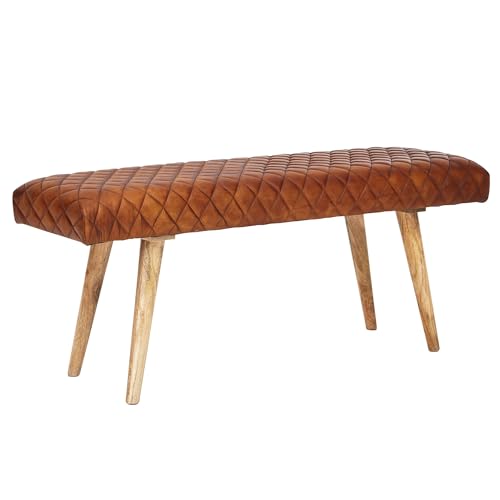 FineBuy Sitzbank Echtleder/Massivholz Bank 115x53x38 cm, 2er Polsterbank Flur Esszimmer Braun, Kleine Bettbank Leder, Dielenmöbel Flurbank von FineBuy Möbel zum Wohlfühlen