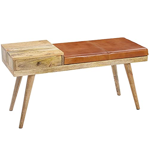 FineBuy Sitzbank Ziegenleder/Massivholz Bank 100 x 52 x 38 cm im Retro Stil, Flur Polsterbank mit Stauraum, Gepolsterte Lederbank Aufbewahrung braun, Kleine Bettbank Echtleder, Flurbank von FineBuy Möbel zum Wohlfühlen