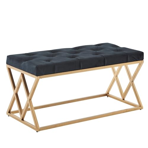 FineBuy Sitzbank Samt Schwarz 90x46x44 cm Flur Polsterbank mit Metallgestell, Bettbank Schlafzimmer Chesterfield Design, Flurbank Garderobenbank Modern von FineBuy Möbel zum Wohlfühlen