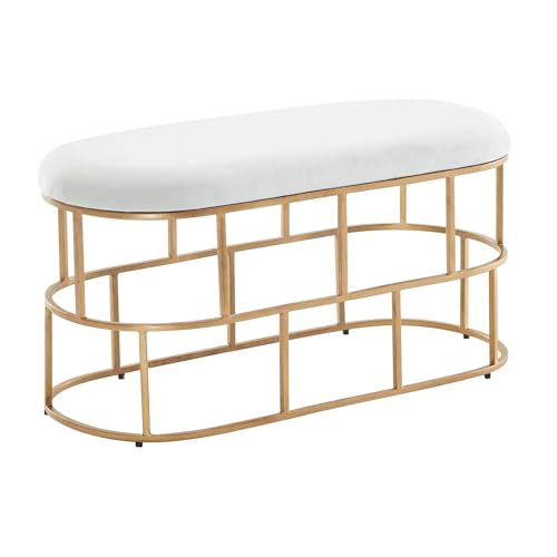 FineBuy Sitzbank Samt Weiß/Gold 90x46x38 cm Flur Polsterbank mit Metallgestell, Design Bettbank Schlafzimmer, Flurbank Garderobenbank Modern von FineBuy Möbel zum Wohlfühlen