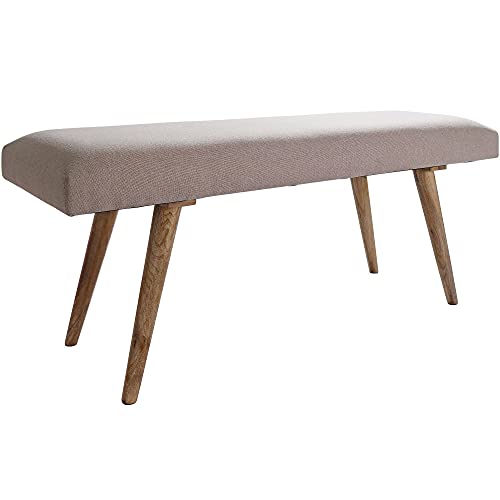 FineBuy Sitzbank Stoff/Massivholz Bank beige 117x51x38 cm im Retro Stil, 2er Polsterbank Flur, Gepolsterte Stoffbank Esszimmer braun, Kleine Bettbank Baumwolle, Flurbank Dielenmöbel schmal von FineBuy Möbel zum Wohlfühlen