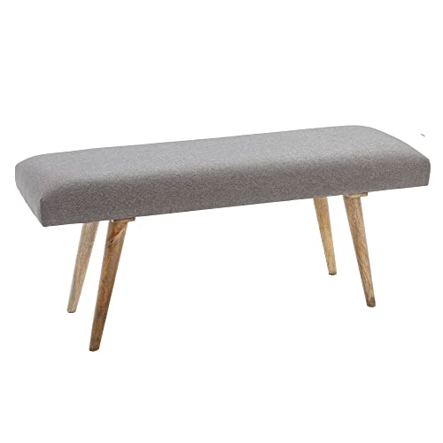 FineBuy Sitzbank Stoff/Massivholz Bank grau 117x51x38 cm im Retro Stil, 2er Polsterbank Flur, Gepolsterte Stoffbank Esszimmer braun, Kleine Bettbank Baumwolle, Flurbank Dielenmöbel schmal von FineBuy Möbel zum Wohlfühlen