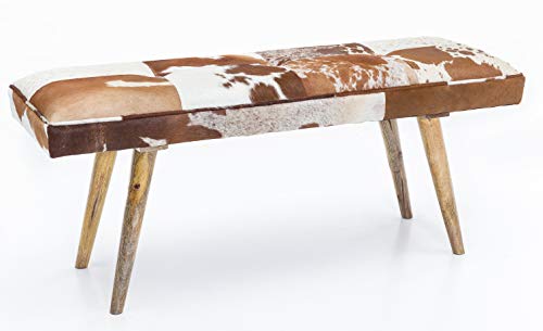 FineBuy Sitzbank Ziegenfell/Massivholz Bank 120 x 40 x 52 cm, Polsterbank Flur Esszimmer Braun, Kleine Bettbank Fell, Dielenmöbel Flurbank von FineBuy Möbel zum Wohlfühlen