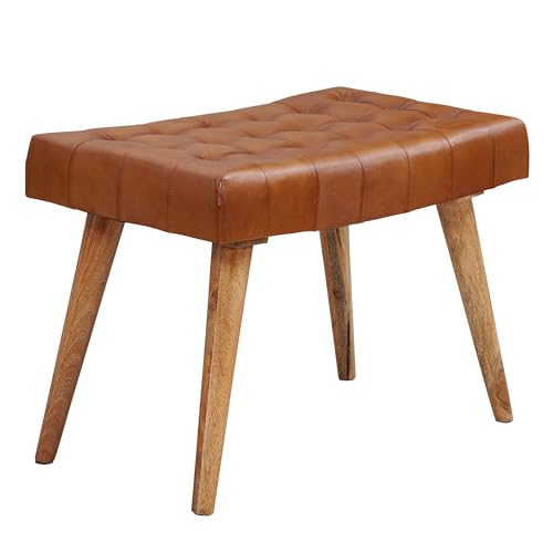 FineBuy Sitzhocker 67x47x39 cm Mango Massivholz/Echtleder Chesterfield-Design, Lederhocker Braun, Beistellhocker Hocker ohne Lehne, Country Fußhocker von FineBuy Möbel zum Wohlfühlen