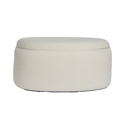 FineBuy Sitzhocker mit Stauraum Stoff oval 81 cm, Abnehmbarer Deckel, Polsterhocker modern in Creme, Aufbewahrungshocker gepolstert für Wohnzimmer Schlafzimmer Flur von FineBuy Möbel zum Wohlfühlen