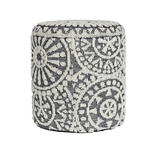 FineBuy Sitzhocker rund Ø 40 × 45 cm Grau-Creme aus Wolle mit Stauraum, Abnehmbarer Deckel, Fußhocker im Boho Design, Aufbewahrungshocker für Wohnzimmer Schlafzimmer Flur von FineBuy Möbel zum Wohlfühlen