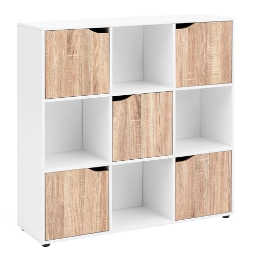 FineBuy Standregal MASSA 89 x 91 x 29 cm Bücherregal mit 9 Fächern Sonoma, Sideboard mit 5 Türen, Modernes Würfelregal Raumteiler, Flurschrank offen, Cuberegal Kommode Wohnregal von FineBuy Möbel zum Wohlfühlen