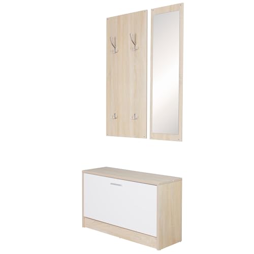 FineBuy Wand-Garderobe Salerno mit Garderobenpaneel Spiegel & Schuhkipper 80 cm breit 27 cm Schmal, Flurgarderobe Klein Garderobenset Modern Schuhschrank Flur Holz, Garderobe Platzsparend von FineBuy Möbel zum Wohlfühlen