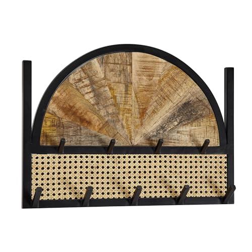FineBuy Wandgarderobe Mango Massivholz/Rattan 53x40x7,5 cm Design Flurgarderobe, Hakenleiste Wiener Geflecht, Wandpaneel Metall, Garderobe Wand, Garderobenleiste Flur von FineBuy Möbel zum Wohlfühlen