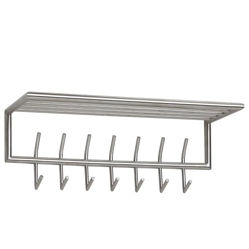 FineBuy Wandgarderobe Metall Silber 74,5x29x30 cm Flurgarderobe mit Ablage, Design Hakenleiste Wandpaneel Stahl, Garderobe Wand mit Hutablage, Garderobenleiste Flur von FineBuy Möbel zum Wohlfühlen