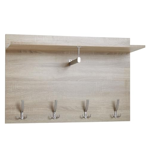 FineBuy Wandgarderobe Sonoma Eiche 90x60x29,5 cm Design Flurgarderobe Holz, Hakenleiste Wandpaneel mit Ablage und Kleiderstange, Garderobe Wand, Garderobenleiste Flur von FineBuy Möbel zum Wohlfühlen