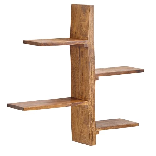 FineBuy Wandregal 58x60x15 cm Sheesham Massivholz Baum-Form Hängeregal Modern, Großes Design Schweberegal, Regal Hängend Wohnzimmer, Bücherregal Wand Schwebend von FineBuy Möbel zum Wohlfühlen