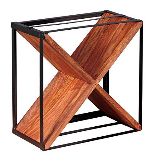 FineBuy Weinregal Massiv-Holz Metall 37x37x20 cm klein stehend, Design Flaschenregal für die Küche, Standregal schmal für ca. 16 Flaschen von FineBuy Möbel zum Wohlfühlen