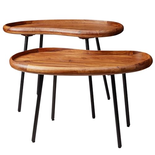 Finebuy Couchtisch Set FB52620 Sheesham Massiv Satztisch Nierenform mit Metallbeinen, Wohnzimmertische Massivholz, Kleine Nierentische Echtholz, Stubentische Holz, Beistelltisch-Set Modern von FineBuy Möbel zum Wohlfühlen