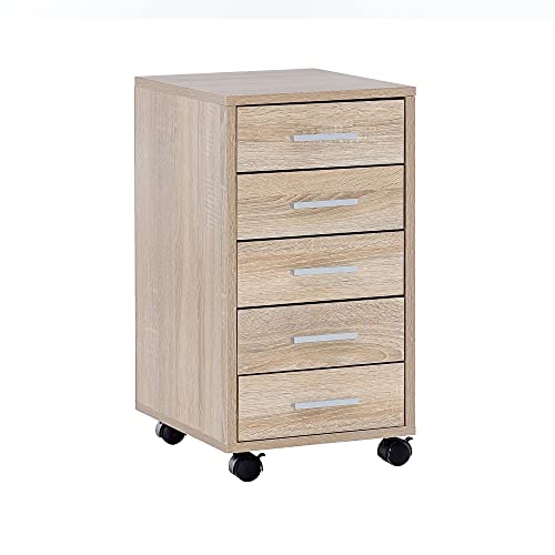 Finebuy Rollcontainer 33 x 63 x 38 cm Holz Schubladenschrank Schreibtisch, Büro Schrank mit 5 Schubladen, Container Rollschrank klein Standcontainer schmal, Schreibtischcontainer mit Rollen von FineBuy Möbel zum Wohlfühlen