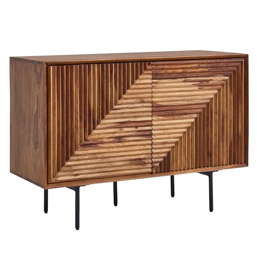 Massivholz Design Sideboard FineBuy 100cm Sheesham Kommode mit 2 Türen Retro Design Metall schwarz von FineBuy Möbel zum Wohlfühlen