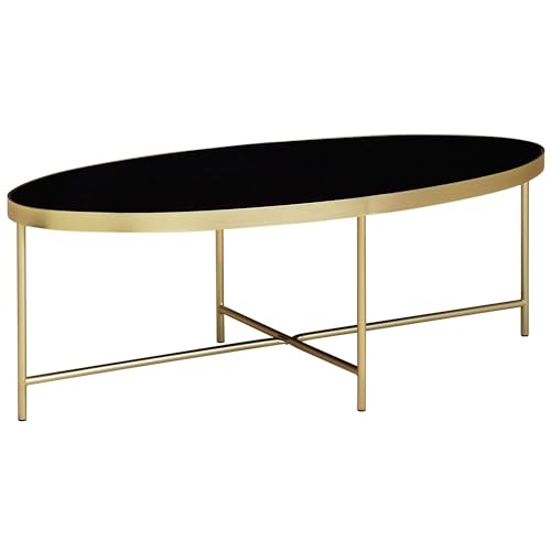 FineBuy Design Couchtisch Glas Schwarz - Oval 110 x 56 cm mit Gold Metallgestell, Großer Wohnzimmertisch, Lounge Tisch Glastisch von FineBuy Möbel zum Wohlfühlen