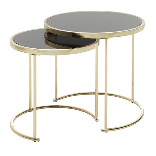 FineBuy Design Satztisch Como schwarz/Gold Beistelltisch Metall/Glas, Couchtisch Set aus 2 Tischen, Kleiner Wohnzimmertisch, Metalltisch mit Glasplatte, Ablagetisch modern von FineBuy Möbel zum Wohlfühlen