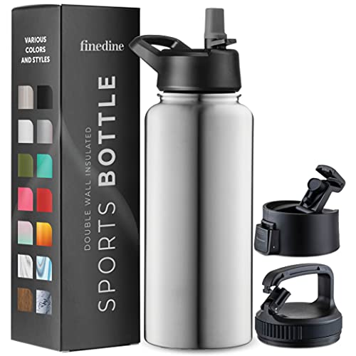 FineDine Wasserflasche – Isolierte Edelstahl-Wasserflasche mit Strohhalm-Deckel, Klappdeckel und breiter Öffnung, hält heiß und kalt, 946 ml, gebürsteter Edelstahl FineDine Wasserflasche – Isolierte Edelstahl-Wasserflasche mit Strohhalm-Deckel, Klappdeckel und breiter Öffnung, hält heiß und kalt, 946 ml, gebürsteter Edelstahl von FineDine