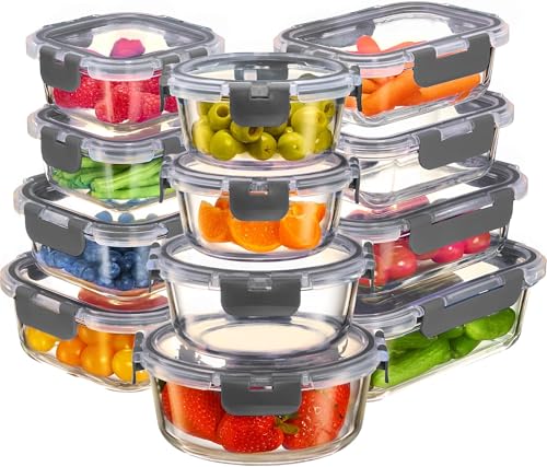 FineDine Luftdichte Vorratsdosen aus Glas mit Scharnierdeckel, BPA-frei, für Mahlzeitenvorbereitung, Umzug, Gefrierschrank, Backofen von FineDine