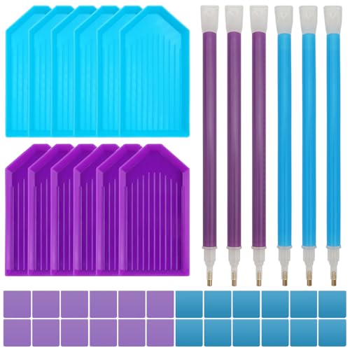 FineGood Diamant-Kunst-Zubehör mit Aufbewahrungsbox, 42-teiliges Werkzeug-Set, 6 Diamant-Kunststifte, 12 Diamant-Kunst-Tabletts, 24 Klebe-Ton von FineGood