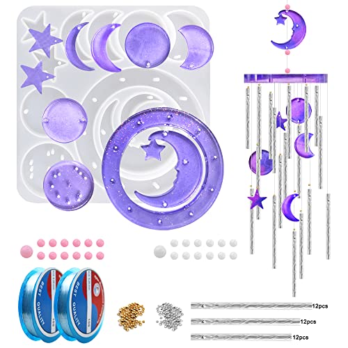 FineGood Windspiel Epoxidharz-Set, Silikonform für Harzguss, DIY, Mond, Stern, Windspiel, Gießharz, für den Außenbereich, Garten, Heimdekoration von FineGood