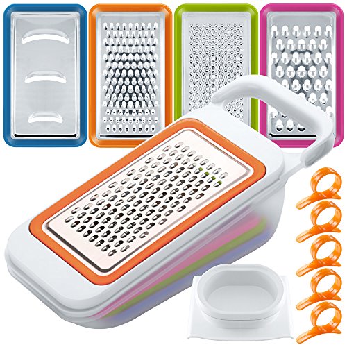 Obst Gemüse Schneidemaschinen Set mit Orangen Peelern, FineGood 4 Packs MultifunktionsSpiralizer Dicer Cutter Chopper Reibe mit Container für Küche mit 5 Citrus Skin Removers von FineGood