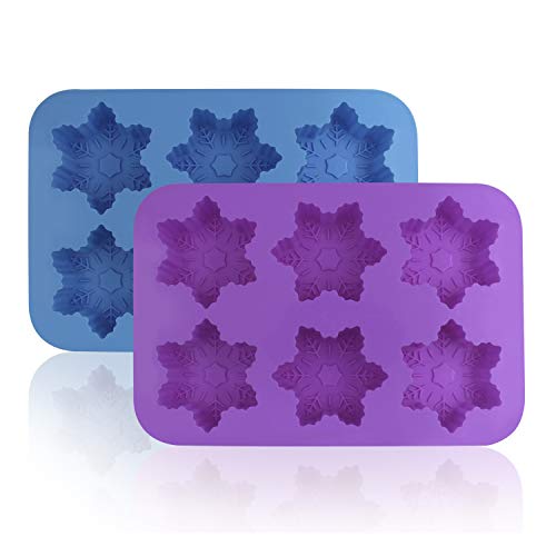 Silikon Schneeflocke Formen, FineGood 2 Stück Kuchen Schokolade Pudding Jelly Seife Muffin Tabletts für Küche Backen Dekoration, 6-cavity – Blau, Violett von FineGood