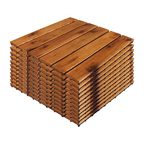 11 Stück Holzfliesen | ca. 1QM | 30x30cm Fliese | aus Akazienholz Terrassenboden Stecksystem individuell zuschneidbar FSC®-Zertifiziert von FineHome