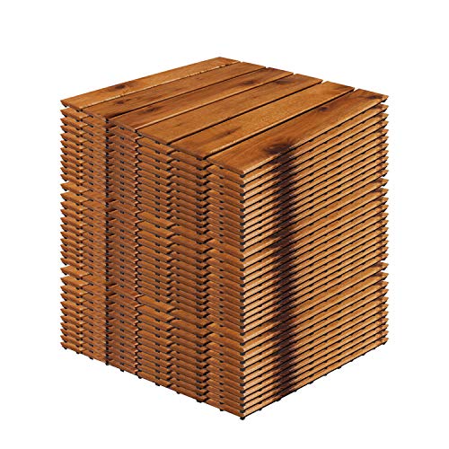 33 Stück Holzfliesen | ca. 3QM | 30x30cm Fliese | aus Akazienholz Terrassenboden Stecksystem individuell zuschneidbar von FineHome