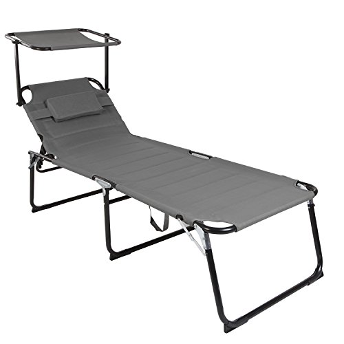 FineHome Klappbare XXL Gartenliege Sonnenliege Relaxliege Liege Aluminium mit Kissen gepolstert anthrazit L200xB70xH45/95cm Belastbar bis 150kg von FineHome